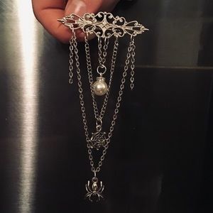 Silver hair clip spider and web Halloween chains
